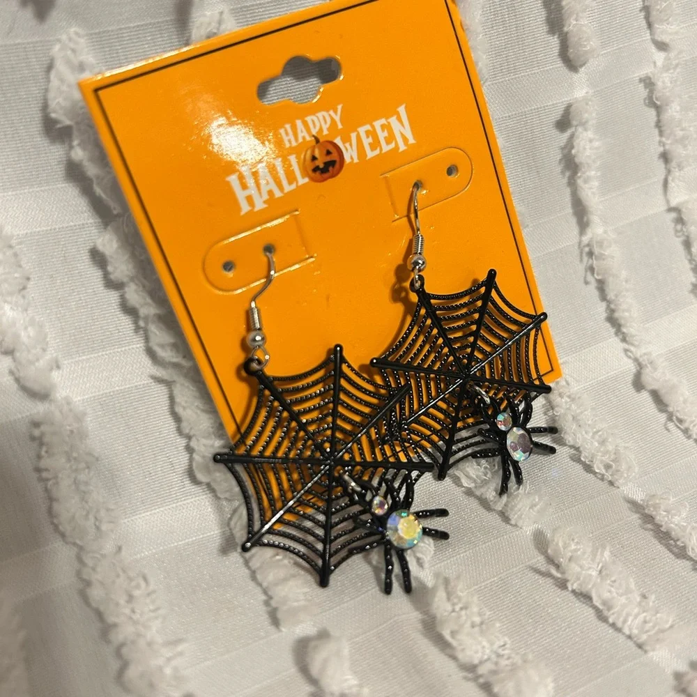 Black Spider Web‎ Halloween Earrings